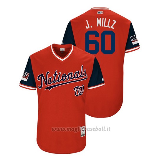 Maglia Baseball Uomo Washington Nationals Justin Miller 2018 Llws Players Weekend J. Millz Rosso